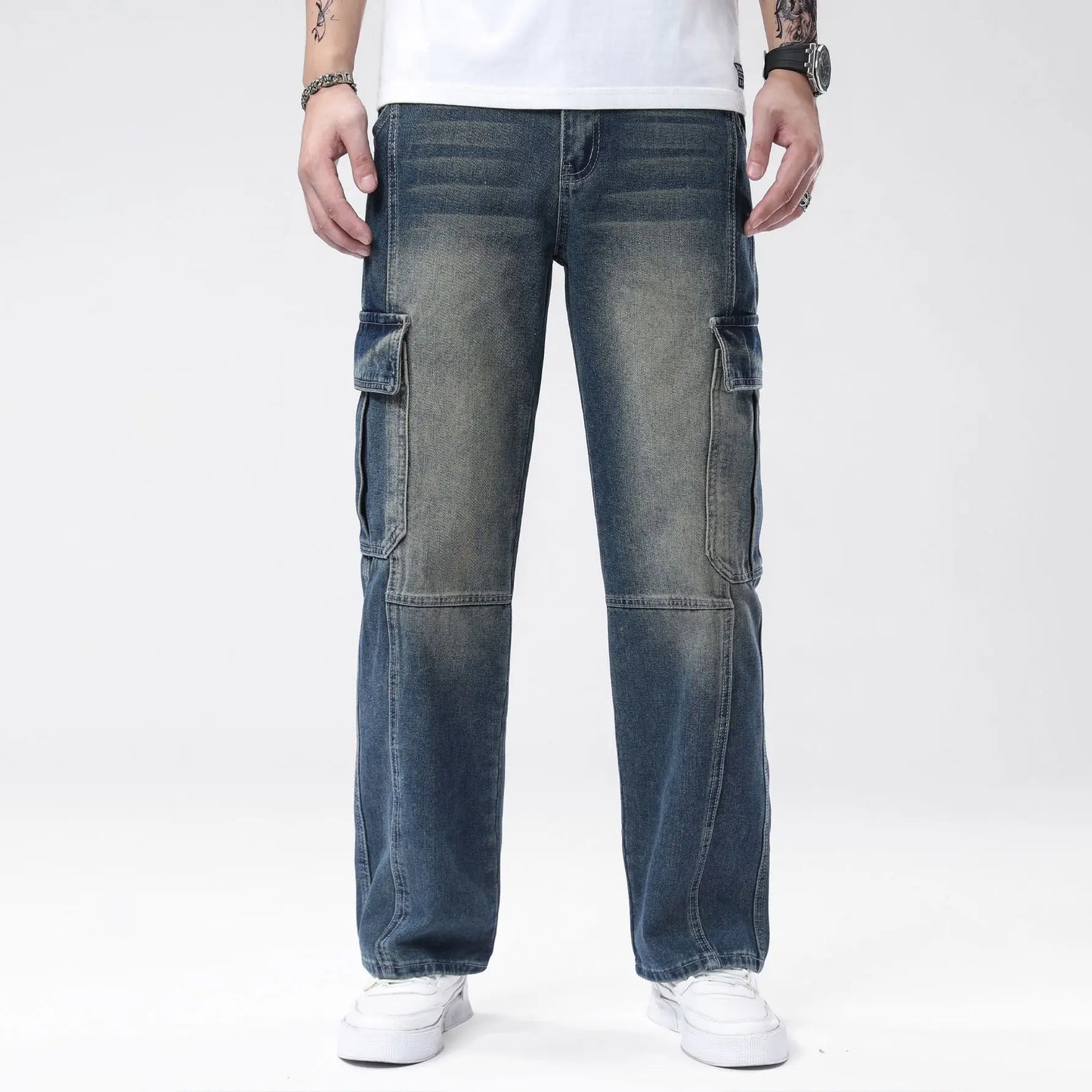 Men’s Casual Loose-Fit Straight Denim Jeans – Full Length