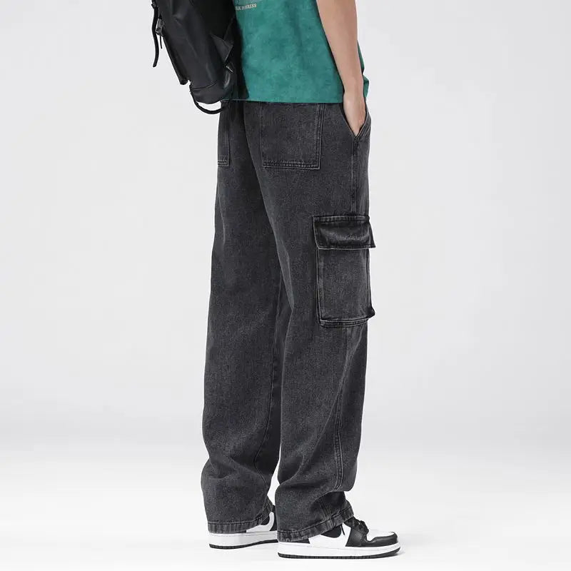 Men’s Loose Cargo Denim Pants – Straight Leg, Everyday Casual