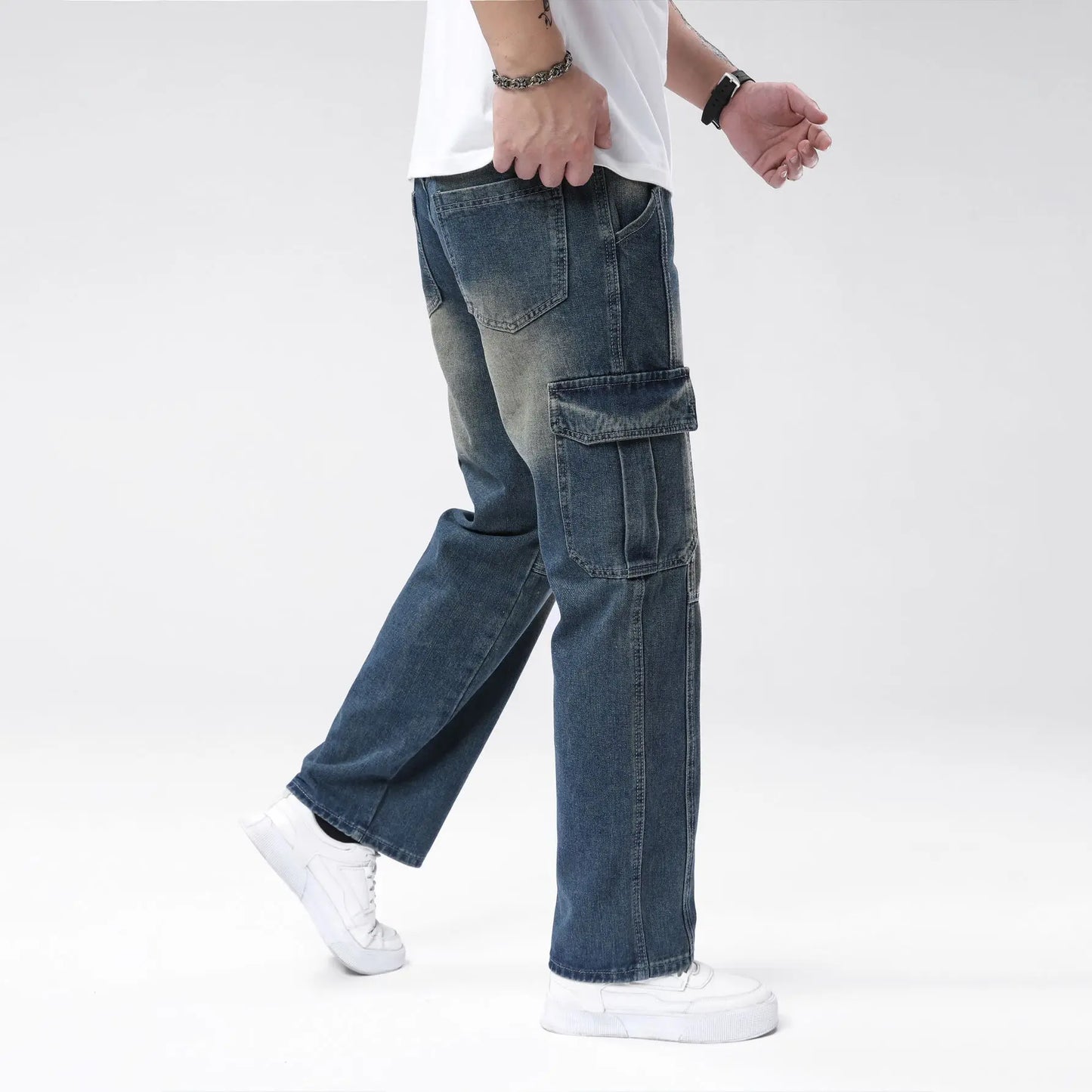 Men’s Casual Loose-Fit Straight Denim Jeans – Full Length