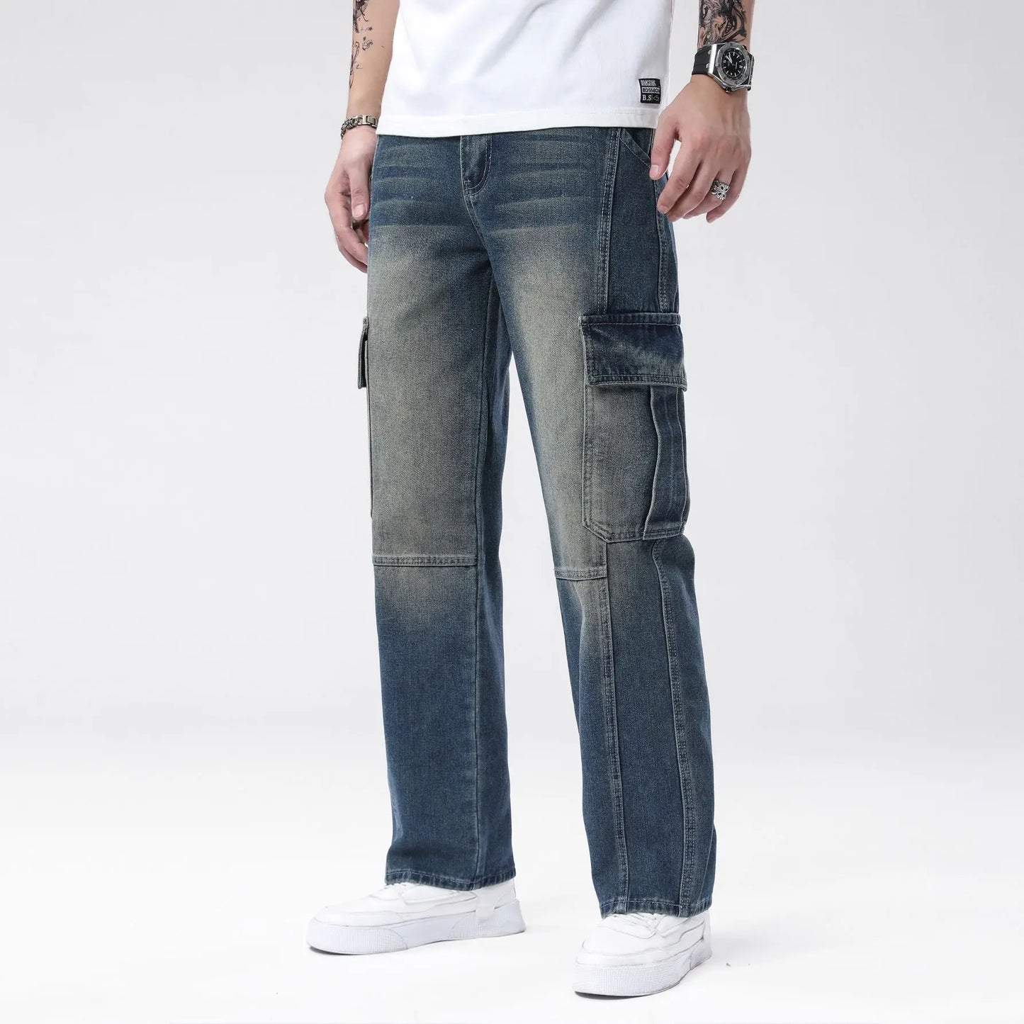 Men’s Casual Loose-Fit Straight Denim Jeans – Full Length