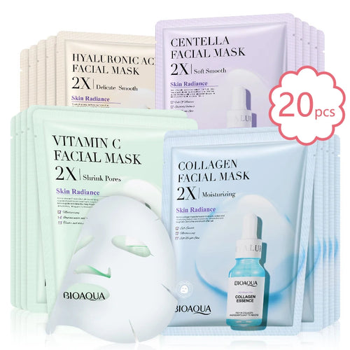 20pcs BIOAQUA Centella Collagen Face Mask VC Moisturizing Refreshing