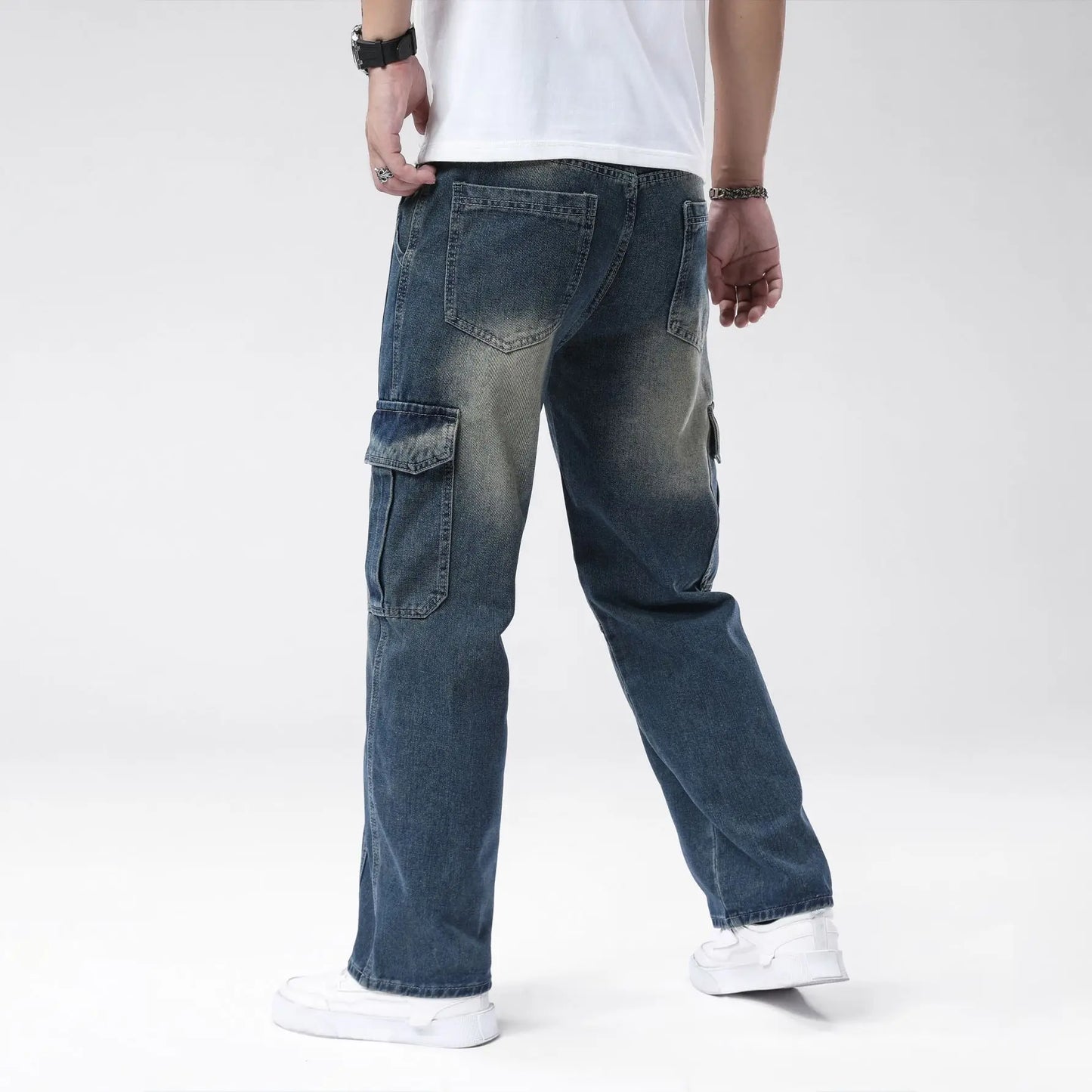 Men’s Casual Loose-Fit Straight Denim Jeans – Full Length