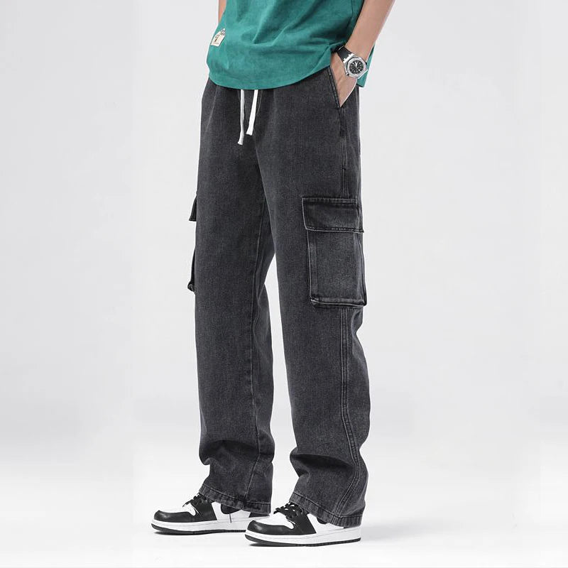 Men’s Loose Cargo Denim Pants – Straight Leg, Everyday Casual