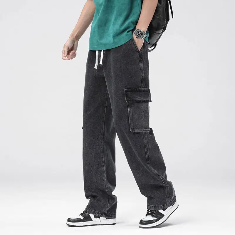 Men’s Loose Cargo Denim Pants – Straight Leg, Everyday Casual