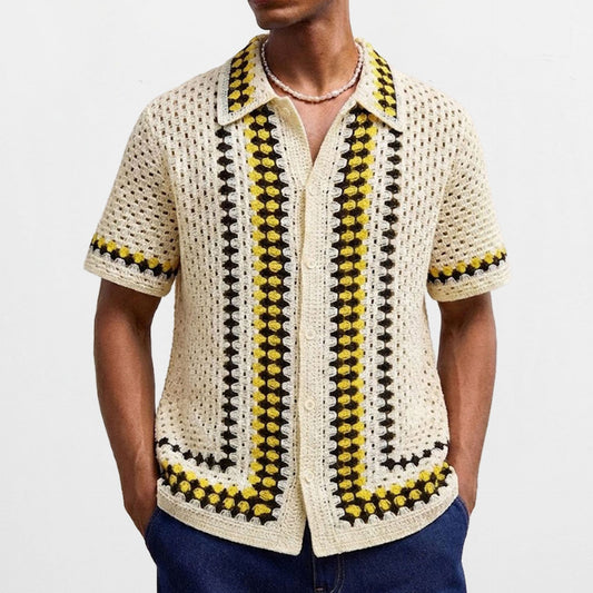 Men's Open-Back Hollow-Out Striped Knit Sweater