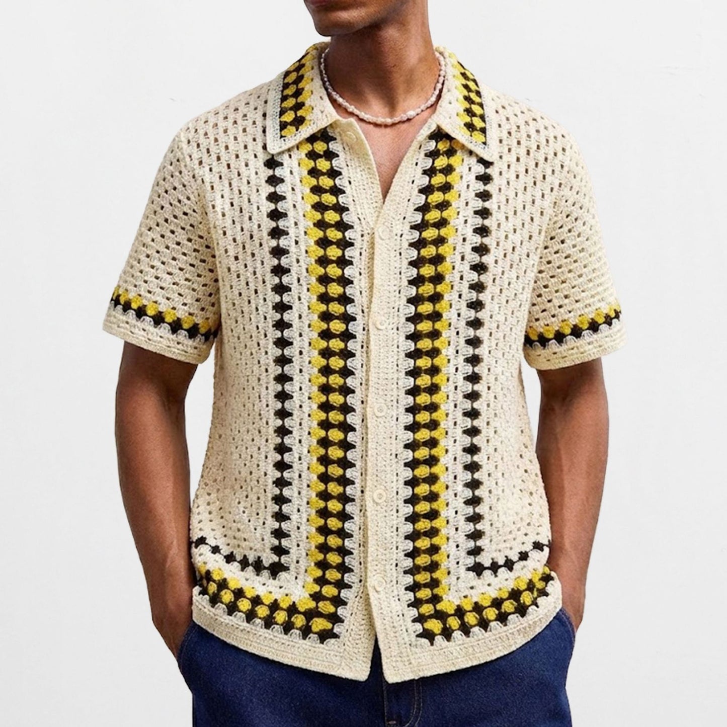 Men's Open-Back Hollow-Out Striped Knit Sweater